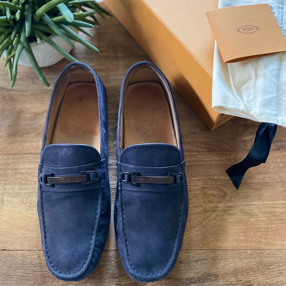 TOD’S - Navy Suede Driver Loafers + Box - Picture 4 of 16